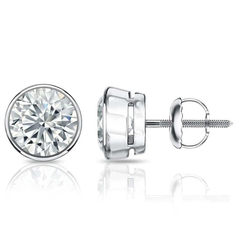 trendy earrings with diamonds for special events -Auriya 3.70ctw Round Diamond Stud Earrings Bezel-set Platinum - GIA Certified