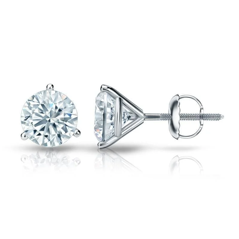 luxurious silver earrings with diamonds for gifts -Auriya Platinum GIA Certified 2.00 ct. TDW 3-Prong Martini Round Diamond Stud Earrings