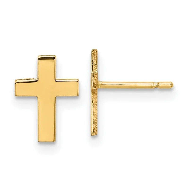 luxury pearl earrings for weddings -Curata Solid 14k Yellow Gold Small 7x9mm Polished Cross Stud Earrings - Orange