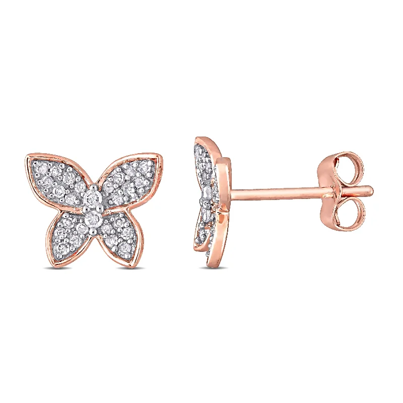 large gemstone earrings for weddings -Miadora 10k Rose Gold 1/5ct TDW Diamond Butterfly Clustered Stud Earrings