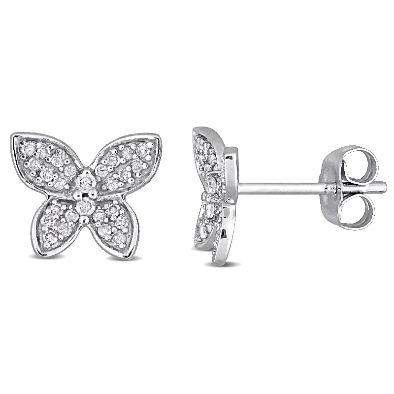 unique earrings with meaningful designs -Miadora 10k White Gold 1/5ct TDW Diamond Clustered Butterfly Stud Earrings