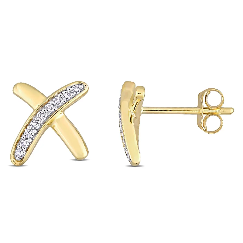 personalized pearl earrings with gold -Miadora 10k Yellow Gold 1/10ct TDW Diamond 'X' Stud Earrings