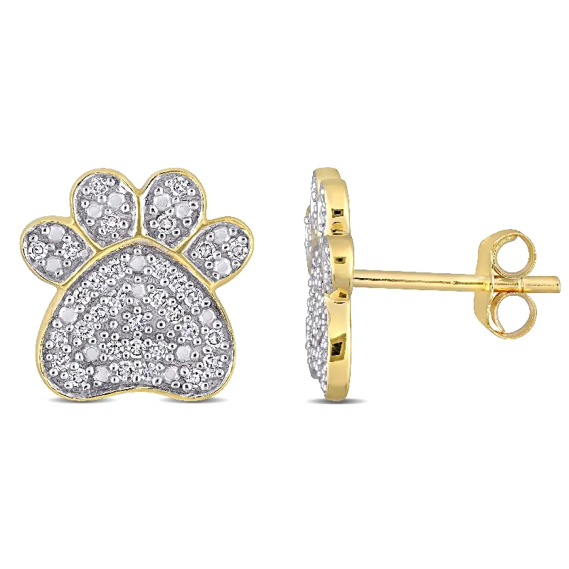 custom gold earrings for formal occasions -Miadora 10k Yellow Gold 1/5ct TDW Diamond Dog Paw Clustered Stud Earrings