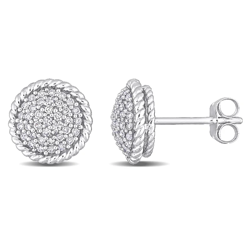 statement earrings with crystals for parties -Miadora 14k White Gold 1/3ct TDW Diamond Clustered Halo Stud Earrings