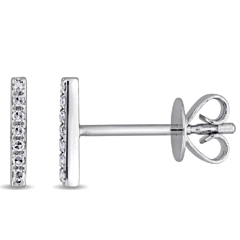 custom gold earrings with birthstones -Miadora 14k White Gold Diamond Accent Vertical Bar Stud Earrings