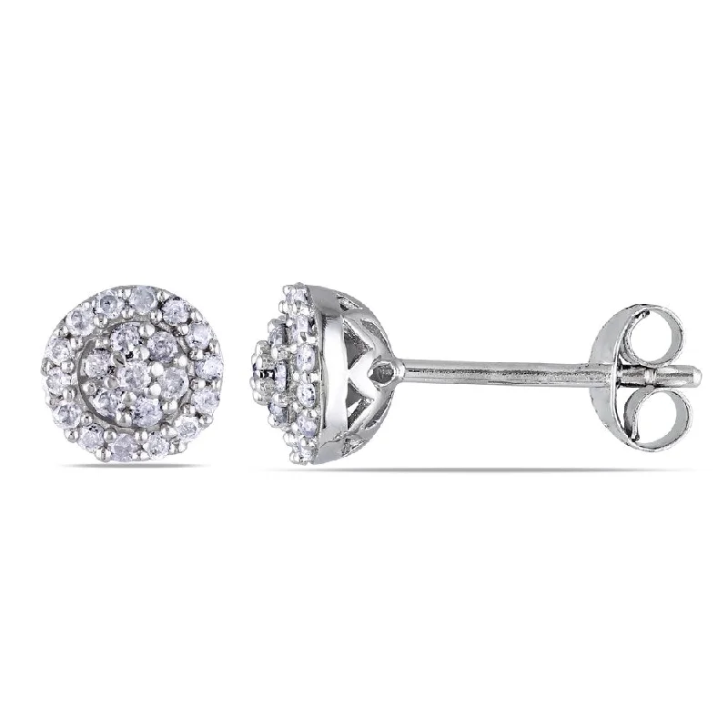 luxury gold earrings for casual occasions -Miadora Sterling Silver 1/4ct TDW Diamond Halo Stud Earrings