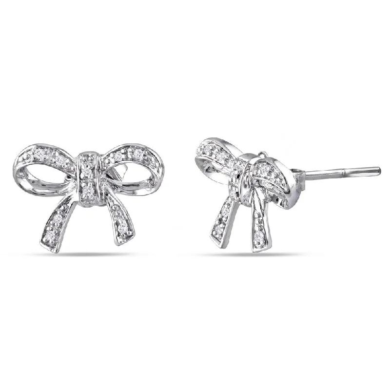 statement silver earrings with diamonds -Miadora Sterling Silver Diamond Accent Bow Stud Earrings