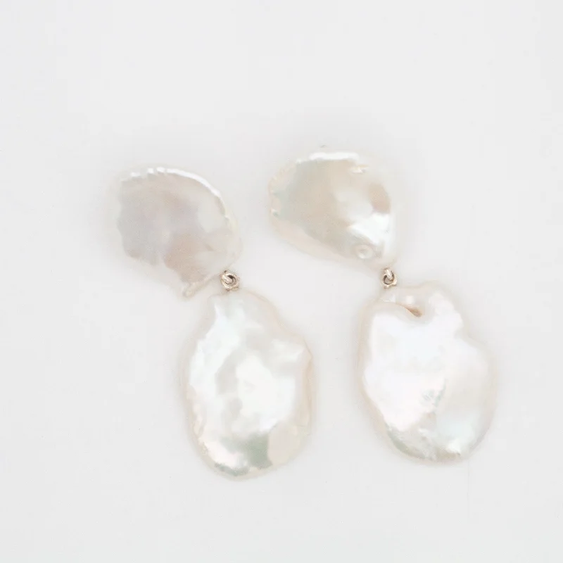 gold earrings with crystal accents -Petal Pearl Drop Earrings