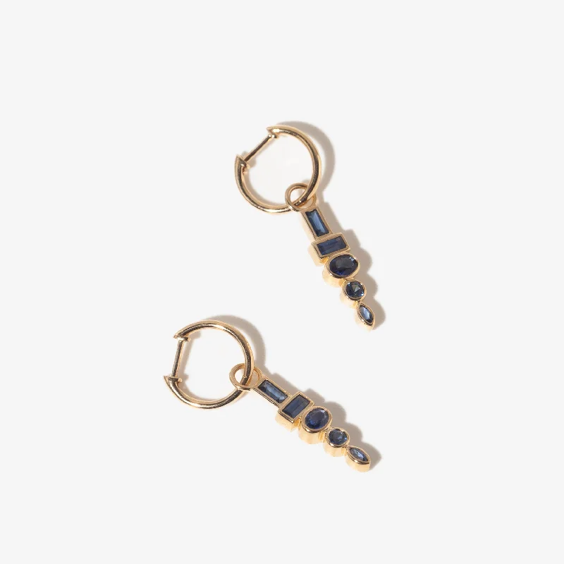 gold earrings with tourmaline stones -Sapphire Totem Huggies