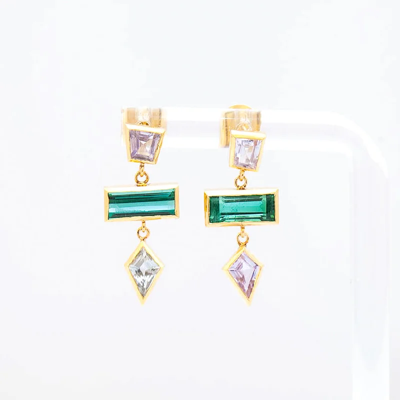 gold earrings with peridot stones -Three Tier Grande Interlock Earrings