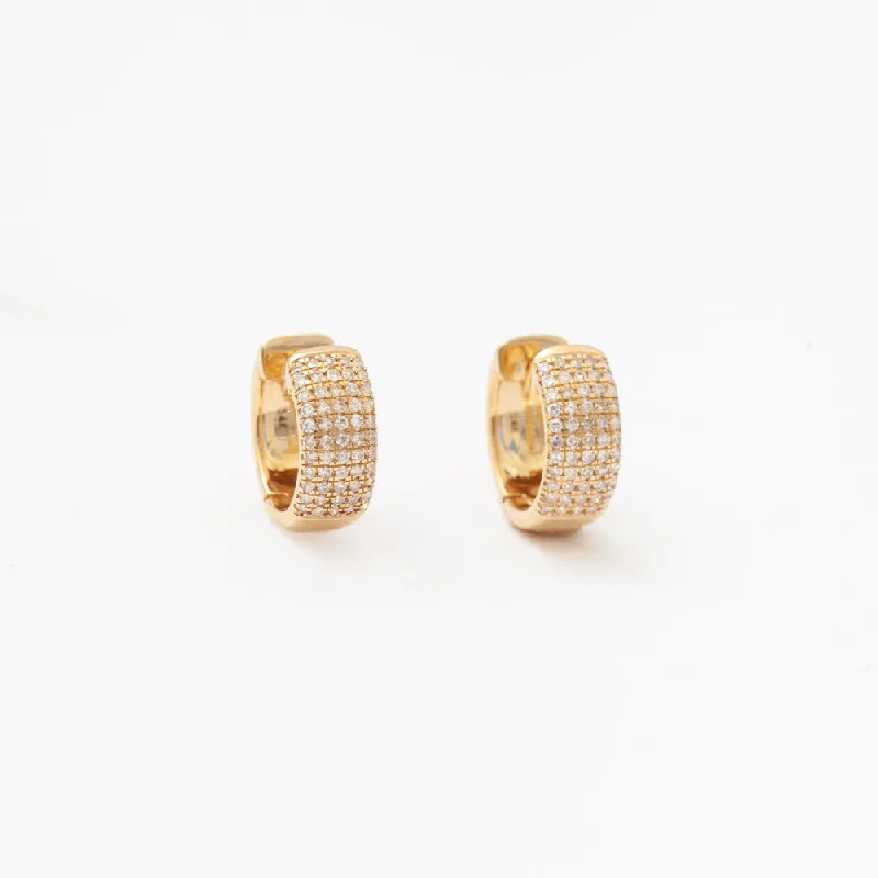 luxury earrings for bridesmaids -Wide Half Pavé Huggie Hoops