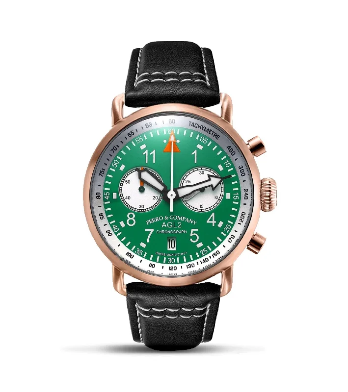 high-tech touch screen smartwatches for men -AGL 2 Chronograph Green / Rose Gold