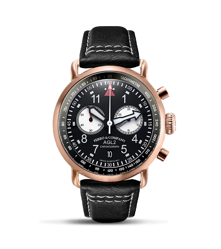 minimalist gold watches for women -AGL 2  Chronograph All Black / Rose Gold