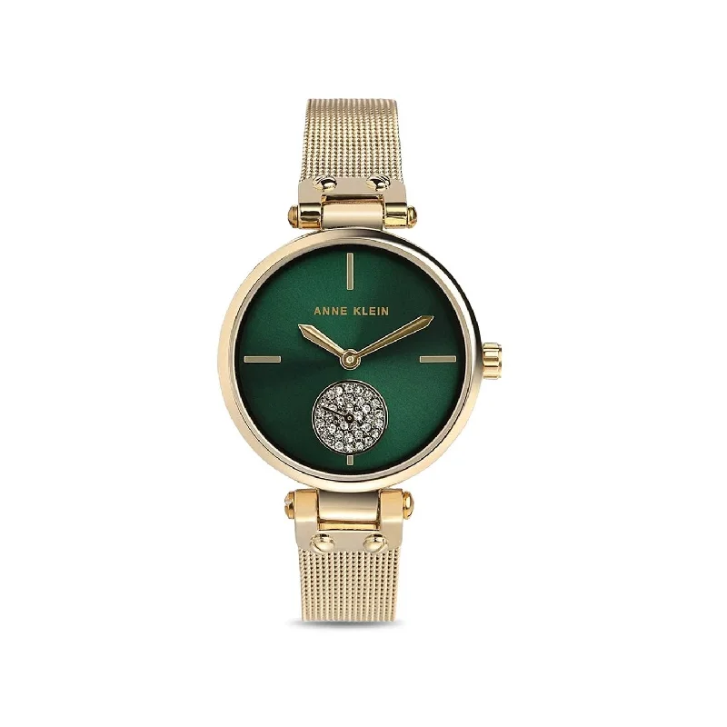 vintage-inspired watches for men with retro style -Anne Klein NDAK3000GNGB Crystals Analog Watch For Women