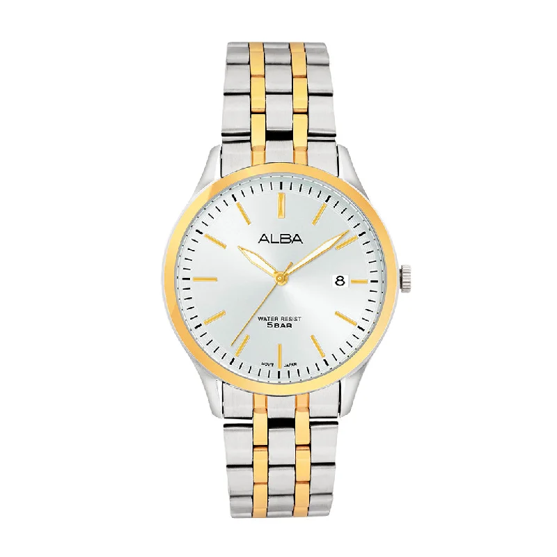 sleek silver watches for formal wear -Alba AS9S12X1 Sturdy White Dial Watch