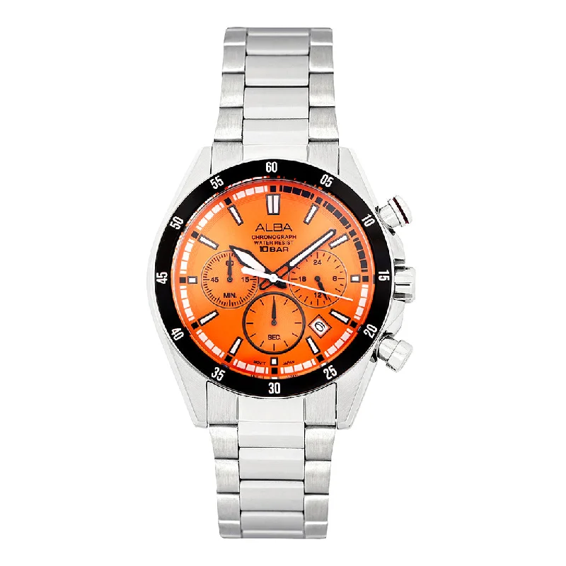 elegant silver watches with diamonds for women -Alba AT3J21X1 Tangerine Dial Chronograph