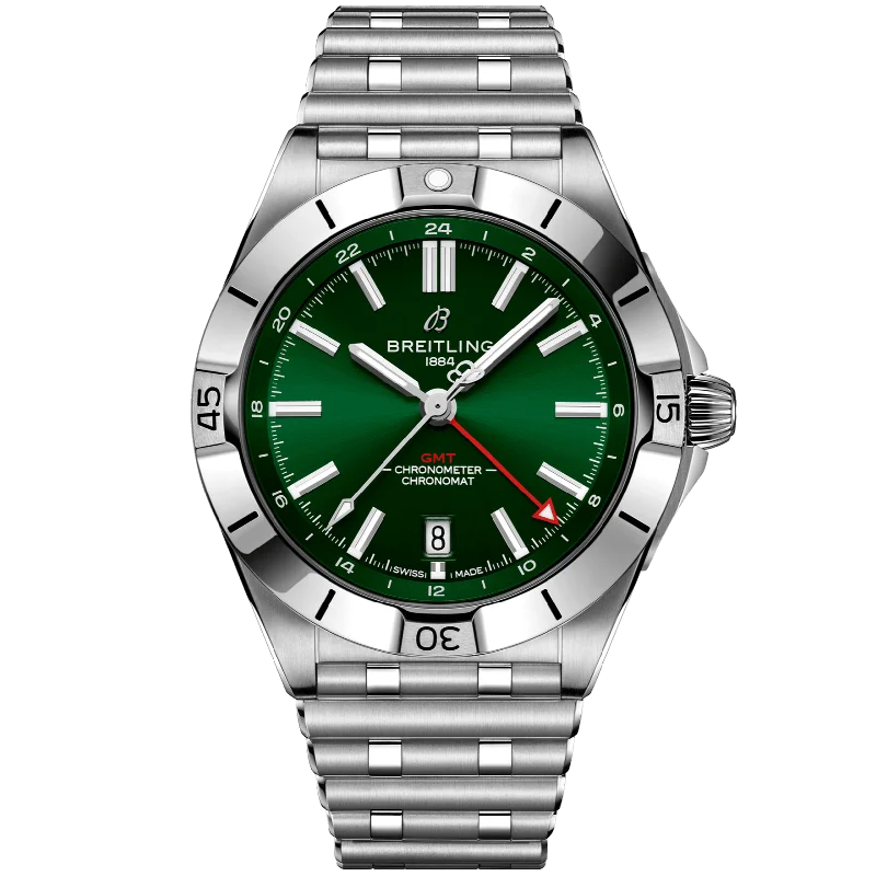 casual watches for men with silicone straps -Breitling Chronomat Automatic GMT Green Dial Men 40mm