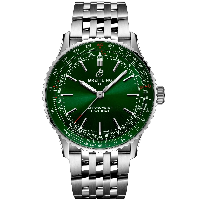 luxury mechanical watches for men with leather straps -Breitling Navitimer Automatic Green Dial Men 41mm