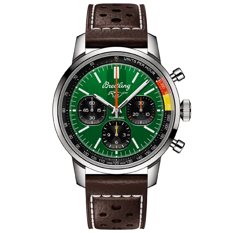 men’s watch with chronograph and date feature -Breitling Top Time B01 Ford Mustang Green Dial Men 41mm