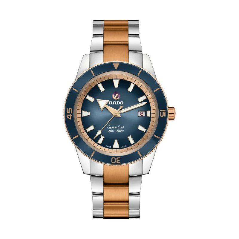 fashion-forward watches for women with mesh bands -Captain Cook Automatic 42mm Two-Tone Blue Dial