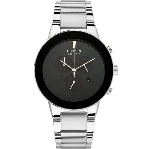 classic chronograph watches for men with leather straps -Citizen Eco-Drive Black Dial Men 43mm AT2240-51E