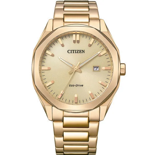 men’s classic stainless steel watches with date window -Citizen Eco-Drive Champagne Dial Men 41mm BM7603-82P