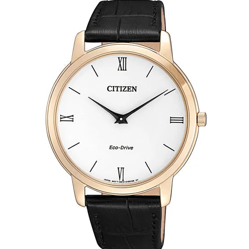 luxury gold watches for men with leather bands -Citizen Eco-Drive White Dial Men 39mm AR1133-23A