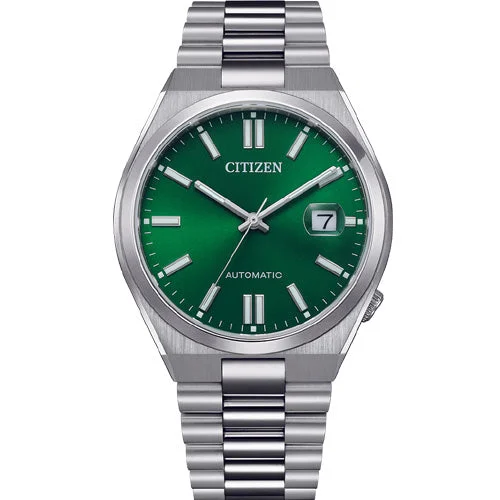 automatic mechanical watches for men with leather straps -Citizen Mechanical Green Dial Men 40mm NJ0150-81X