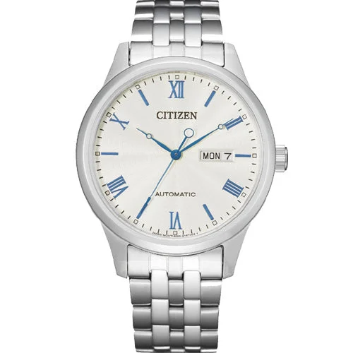 large display watches for men with digital faces -Citizen Mechanical White Dial Men 40mm NH7501-85A