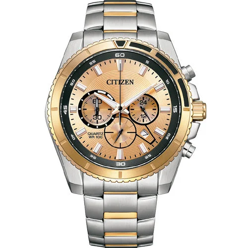 slim analog watches for men with leather bands -Citizen Sport Gold Dial Men 46.4mm AN8204-59X