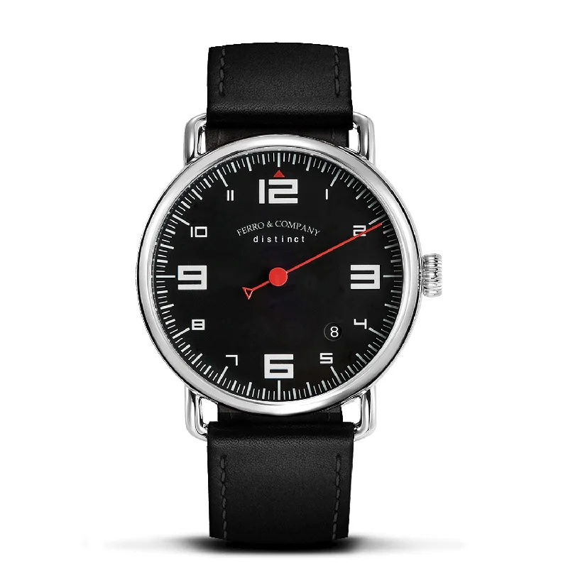 leather strap watches for men with big dials -Distinct 2  Black