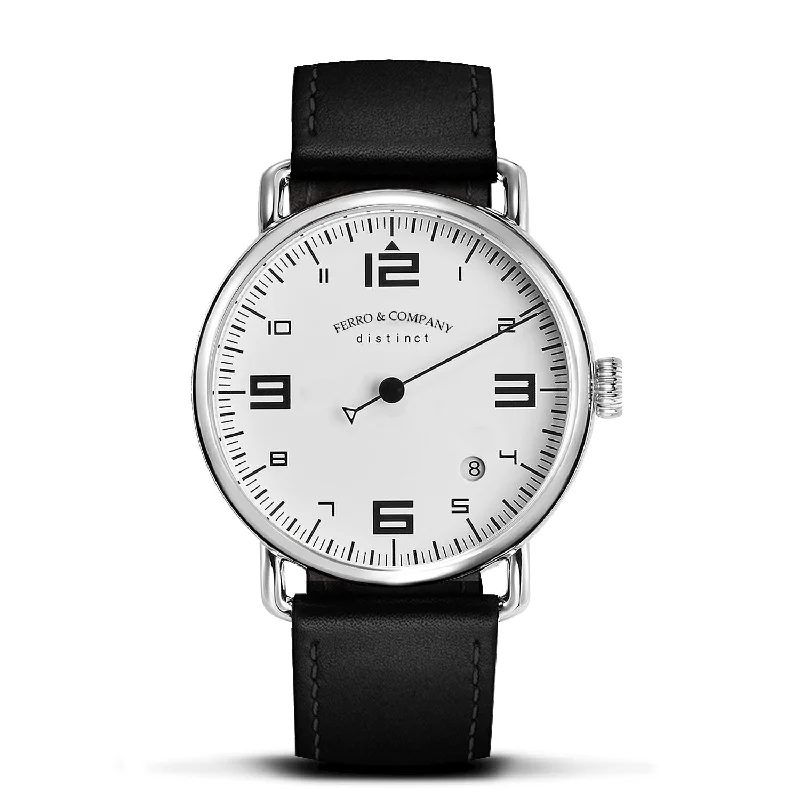 sleek silver watches with leather straps -Distinct 2 White