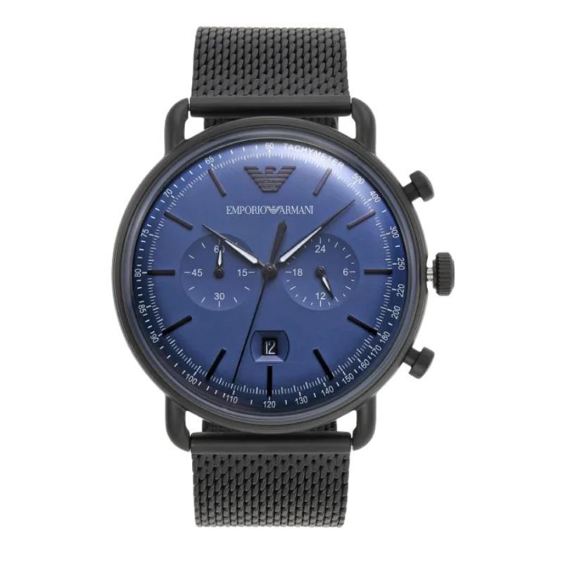 smartwatches with fitness tracking for seniors -Emporio Armani Aviator Blue Dial Men 43mm