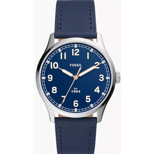 sleek silver watches with leather straps -Fossil Dayliner Blue Dial Men 42mm