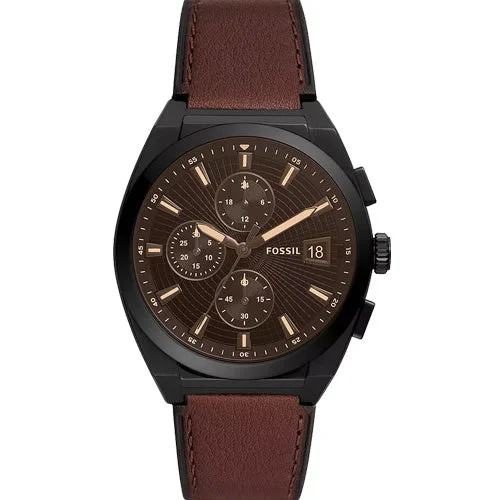 automatic mechanical watches for men with leather straps -Fossil Everett Black Dial Men 42mm