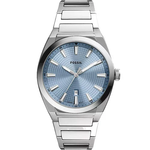 men’s classic stainless steel watches with date window -Fossil Everett Blue Dial Men 42mm