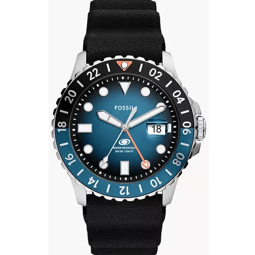 custom engraved watches for gifts -Fossil Blue GMT Black & Blue Dial Men 46mm