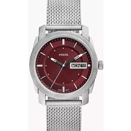 classic leather watches for men with buckle straps -Fossil Machine Red Dial Men 42mm