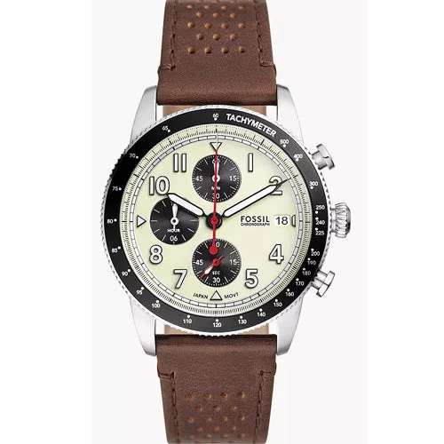 minimalist watches for men with black bands -Fossil Sport Tourer Cream Dial Men 42mm