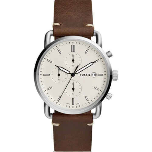 rugged watches with chronograph and date functions -Fossil The Commuter Beige Dial Men 42mm