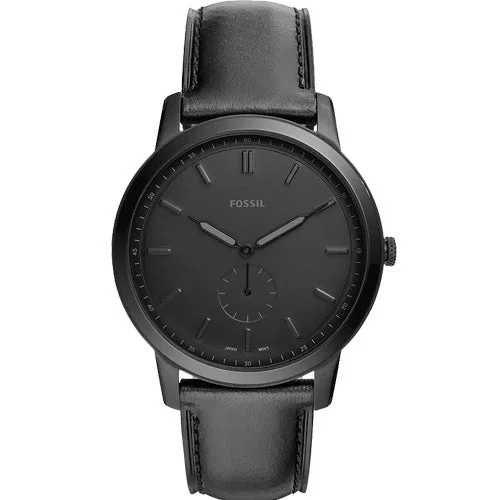 slim analog watches for men with leather bands -Fossil The Minimalist Black Dial Men 44mm