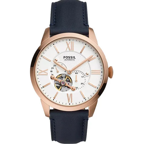 retro-style watches for men with leather bands -Fossil Townsman White Dial Men 44mm