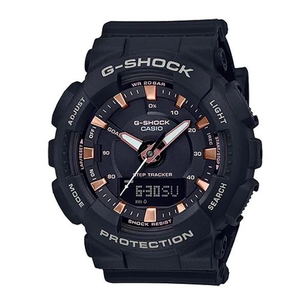 eco-friendly wood watches for men -Casio G-Shock S Series For Women Step Tracker Black Resin Band Watch GMAS130PA-1A GMA-S130PA-1A