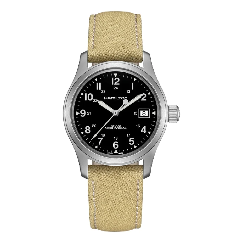 classic stainless steel watches for men -Khaki Field Mechanical Date Black Dial