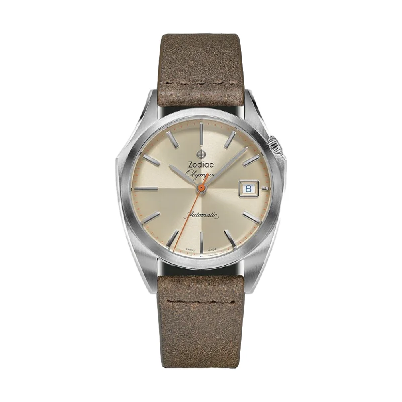 gold-plated watches for women -Olympos Automatic Brown Leather Strap