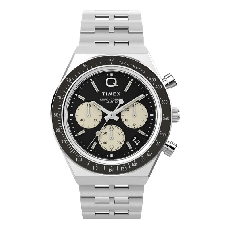 solar-powered watches for outdoor enthusiasts -Q Timex Chronograph 40mm Stainless Steel Bracelet Watch