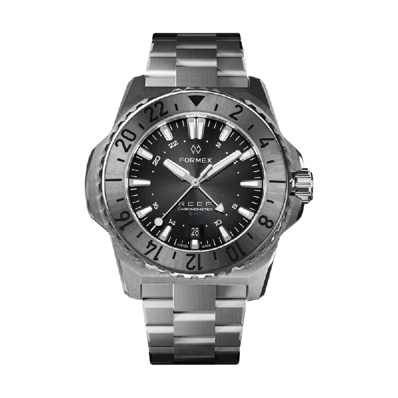 stylish smartwatches for teens with music controls -REEF GMT Black Dial Steel Bezel