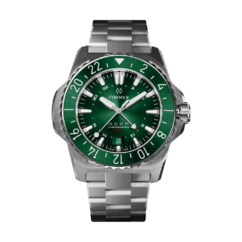 waterproof military watches for men -REEF GMT Green Dial Green Bezel