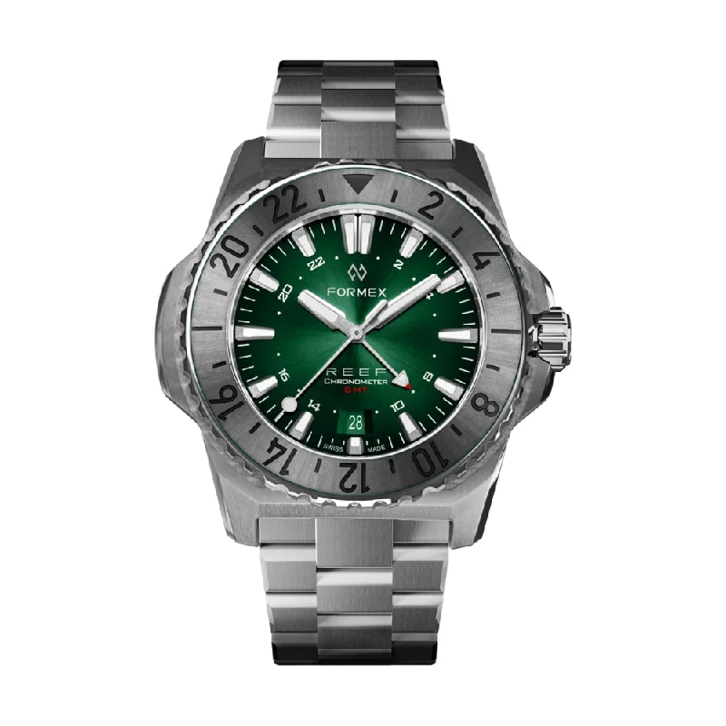 luxury watches for women with quartz movement -REEF GMT Green Dial Steel Bezel