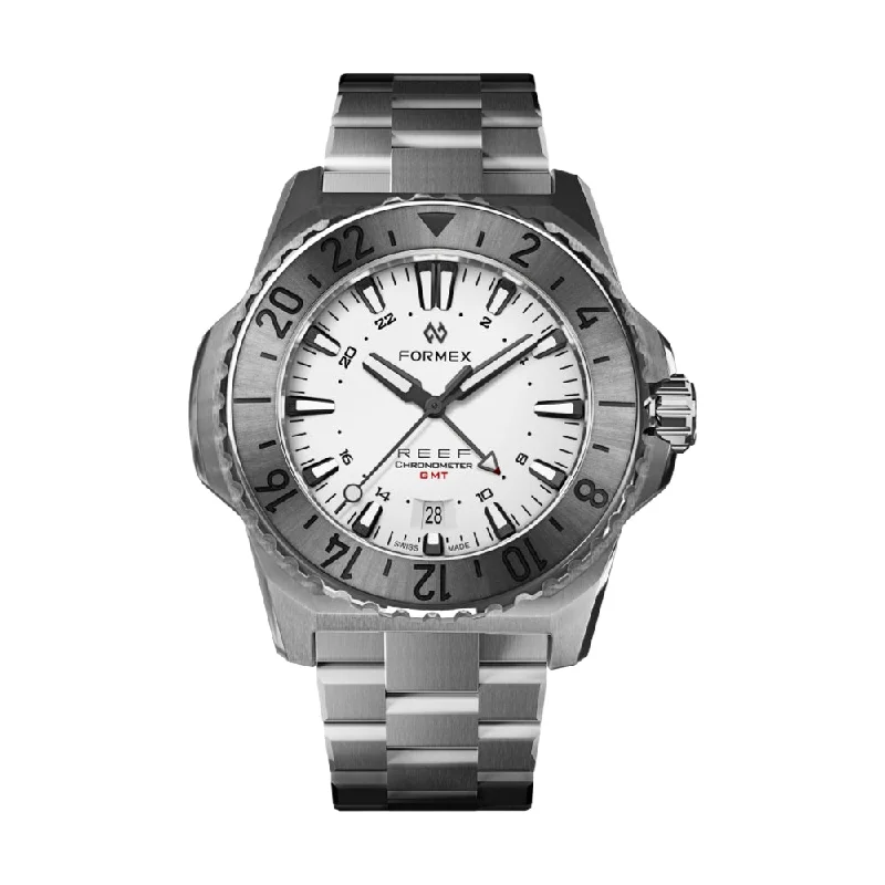 designer watches for men with carbon fiber accents -REEF GMT White Dial Steel Bezel